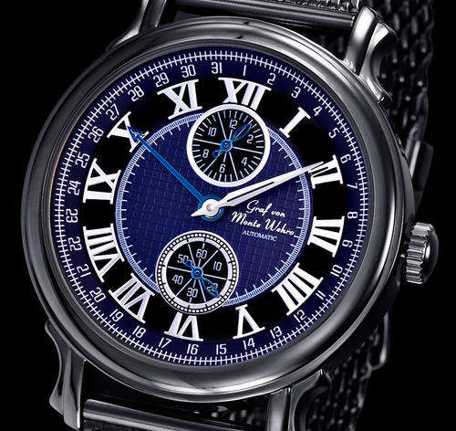 GEORGIOUS GRAF VON MONTE WEHRO ANCONA BLACK AUTOMATIC CLOCK.GLASS BOTTOM.GERMAN PRECISION !!