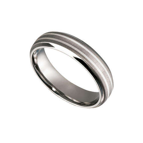 MASCULINE CLASS!!   TITANIUM BAND RING WITH SILVER INLAY AND BRUSHED FINISH (C24722-0)