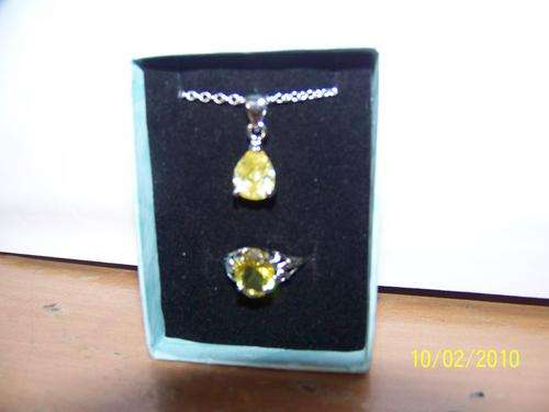 STERLING SILVER CHAIN & CITRINE PENDANT WITH MATCHING RING
