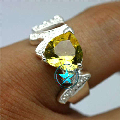 STERLING SILVER LOVE RING WITH  CRYSTAL CITRENE RING - NEW SIZE N