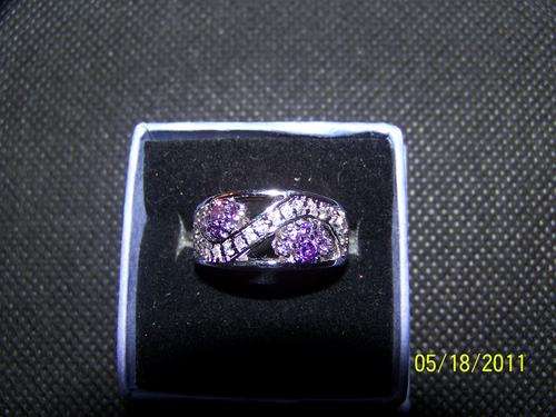 WHITE GOLD RING WITH AMETHYST &CZ SIZE N