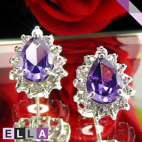 AMETHYST EARRINGS WITH CZ & FREE GIFT