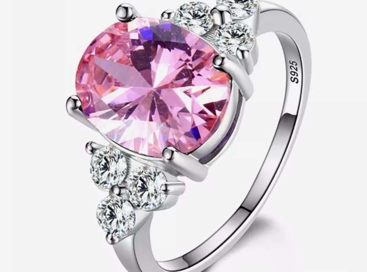 BRAND NEW - Sterling Silver Pink Zirconia and Crystal Oval Ring
