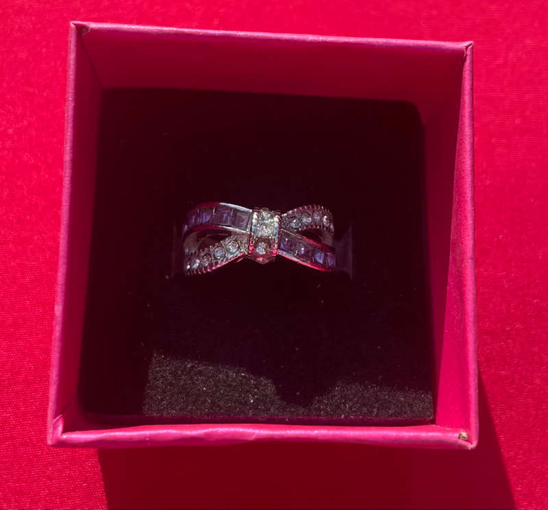 BRAND NEW - Stunning Sterling Silver Cross Purple Zirconia and Crystal Ring