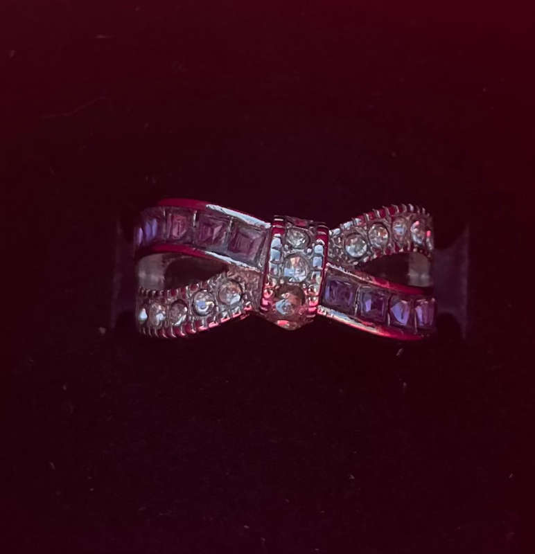 BRAND NEW - Stunning Sterling Silver Cross Purple Zirconia and Crystal Ring