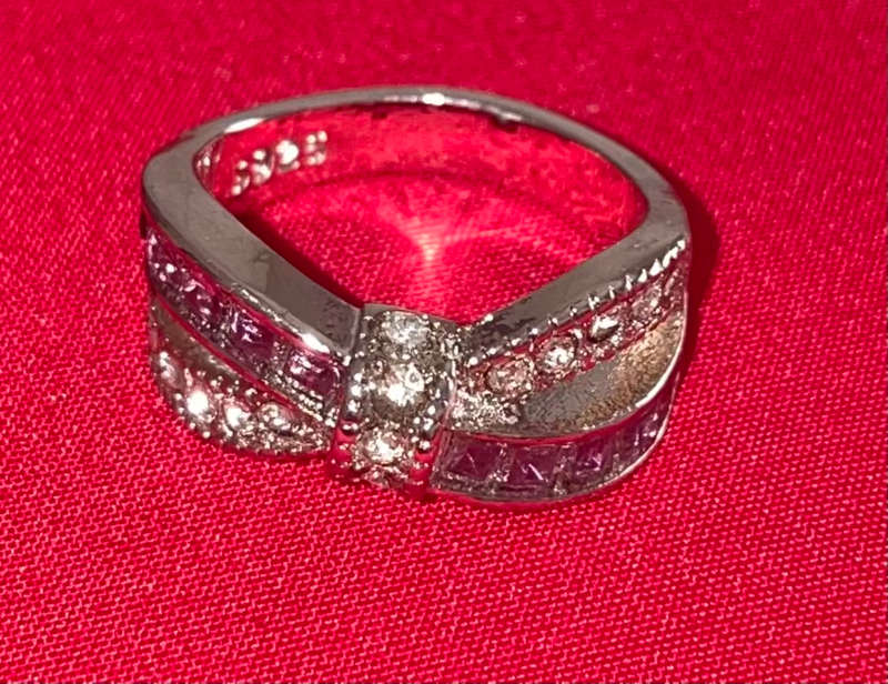 BRAND NEW - Stunning Sterling Silver Cross Purple Zirconia and Crystal Ring