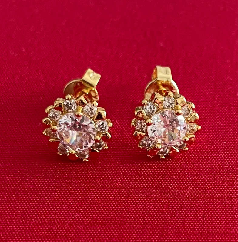 BRAND NEW - 14K 925 Gold Plated Diamond Earrings and Matching Dress Ring (ring not stamped)