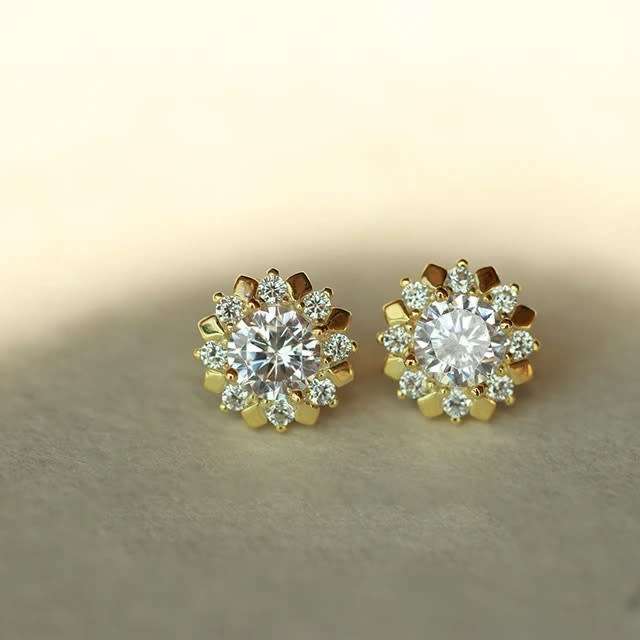BRAND NEW - 14K 925 Gold Plated Diamond Earrings and Matching Dress Ring (ring not stamped)