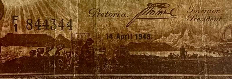 J.POSTMUS 10 POUND 1943 APRIL 14TH ENG/AFI - 844344 FIRST ISSUE VAN RIEBEECK WTM