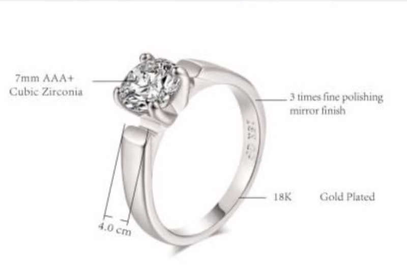 BRAND NEW - 1.30ct Classic Cubic Zirconia 18k Gold Plated 4 Prong Setting Engagement Ring