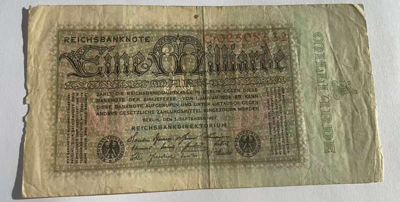 GERMANY SET - 10 MILLION 1923 - 1 BILLION 1924, 1000 1922 & 100 1920 MARK BANKNOTES