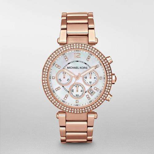 Michael Kors Rose Golden Stainless Steel Parker Chronograph Glitz Watch