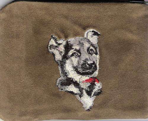 Embroidered Dog on Make up bag  - German Shepherd pup