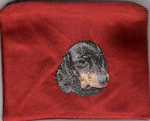 Embroidered make up /treat bag  Dachshund on Rust