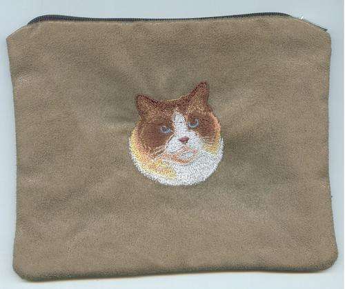 Embroidered Cat on Make up bag  - ragdoll   on brown