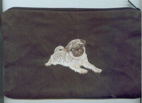 Big Embroidered make up bag. Pug. c Black