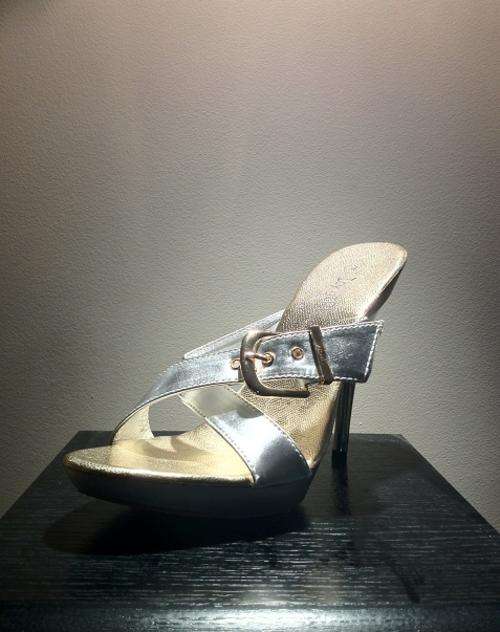 Silver & Gold Elegant Buckled Open-toe Stilettos