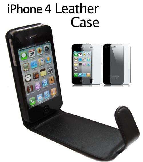 Hard Leather Case with magnetic flap for iPhone 4 PLUS FREE Front&Back Screen Protector!