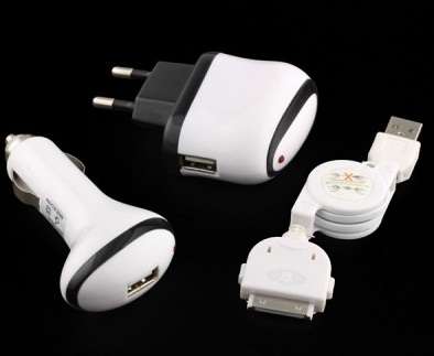 3in1 USB Charging Cable Wall Car Charger for all iPod's, iPhone's, iTouch's