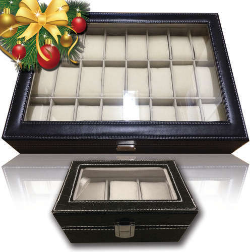 PU Leather watch box (Holds 24 watches) + Travel watch box (Holds 3 watches)