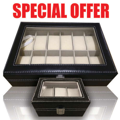 PU Leather watch box (Holds 12 watches) BLACK