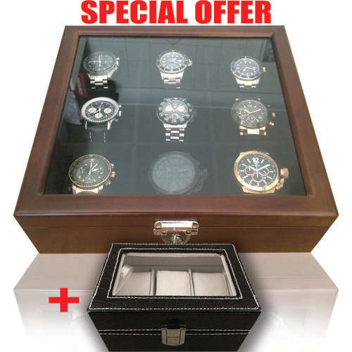Wooden watch box (Holds 9 watches). Brown
