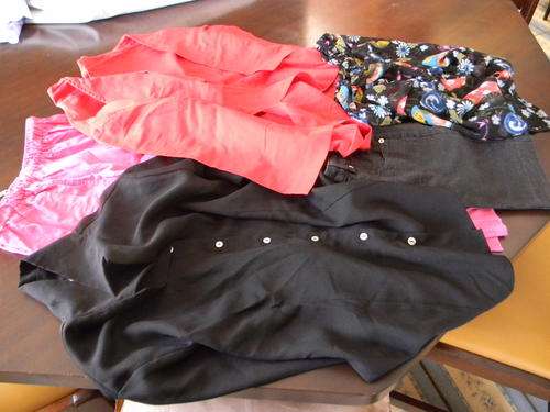 A bulk of women clothing.1 pink pants,floral  blouse, black short,red jacket and black blouse 38 .