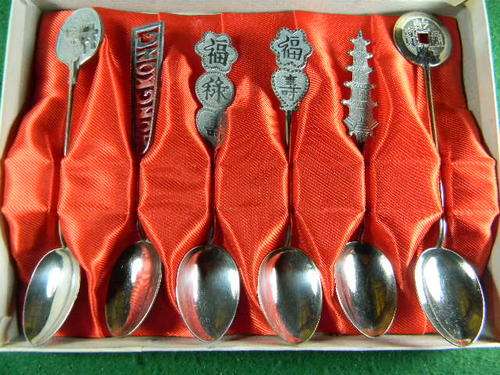 Silver Souvenir spoon set of 6 from Hongkong excellent condition in original box
