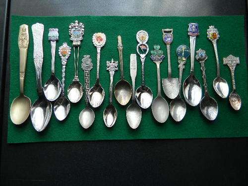 18 Souvenir spoons as per pictures   bid per spoon  See postage in good condition