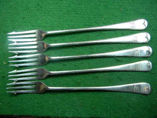 5 Pickle forks in A1 silver  as per pictures (harrison Beacon ) (EP) (A1) Marked in front NKH