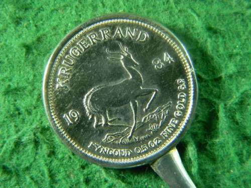 Kruger Rand 1984 Fyngoud 0.5 oz gp gold plated spoon in good condition stainless steel