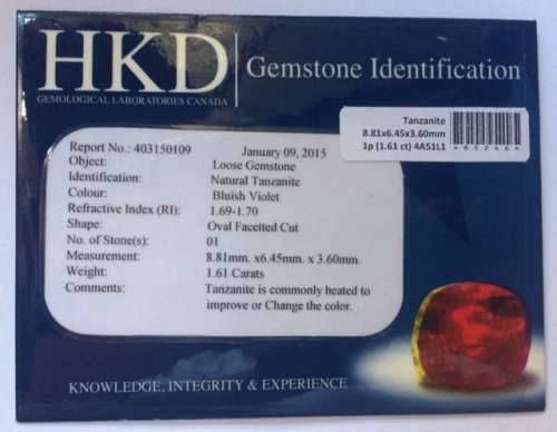 HKD Certified Tanzanite (1.61 ct)