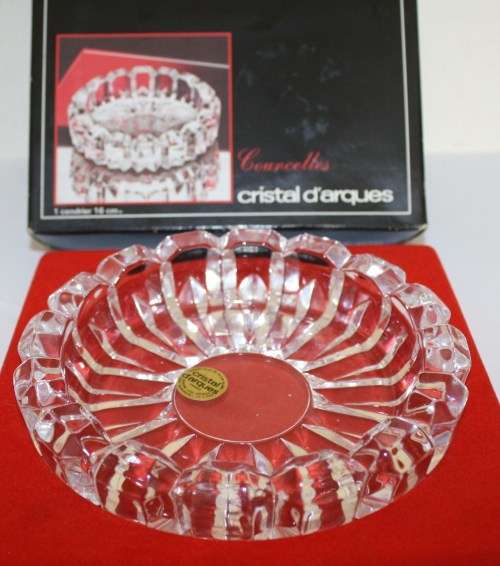 Cristal D'Arques-Courcelles-Heavy Lead Ashtray/Candy Dish-155mm Across-Original Packaging.