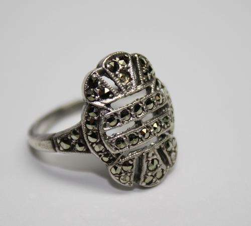 Art Deco Silver and Marquisette Dress Ring