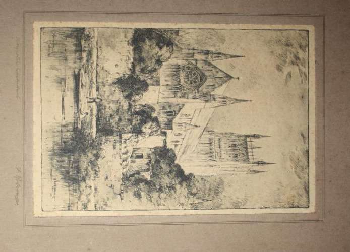 F.Robinson Etching-Worcester Cathedaral-Signed and Titled.
