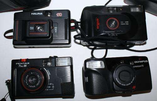 Pentax Pino35...Olympus Superzoom70...ArgusC645...Halina-150..Four Cameras.
