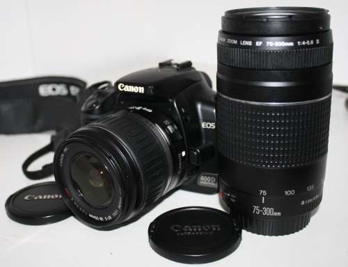 **Canon EOS 400D Digital** Including Canon EF-S 18-55mm 1:3.5-5.6 ii(USM) Lens plus 75-300mm Lens.