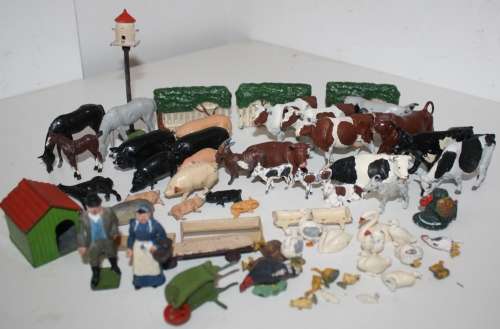 Britains-Farm Animals/Farmer,Wife/Hedges  etc..Sixty plus Pieces..As per photos