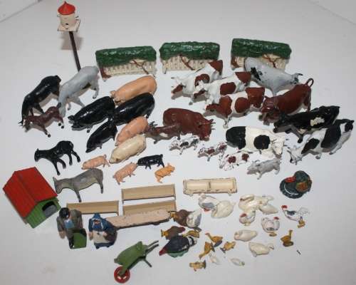 Britains-Farm Animals/Farmer,Wife/Hedges  etc..Sixty plus Pieces..As per photos