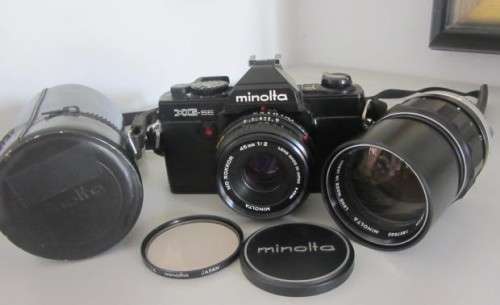 **Minolta XG-SE**35mm Camera-Minolta MD Rokkor 45mm 1:2 Lens Plus Mc Tele Rokkor-PF 135mm f/2.8