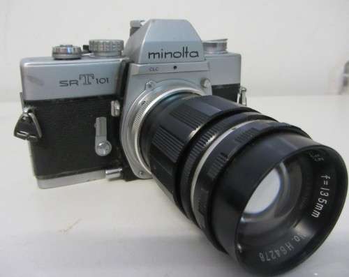 **Minolta SRT-101**S.L.R. 35mm Film Camera-Cunor Tele-Lens1:3.5 f=135mm Lens