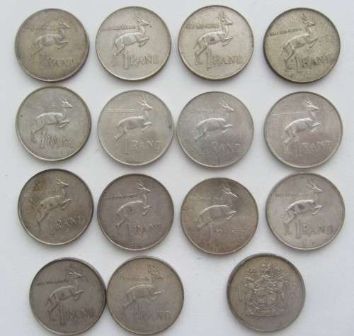 **S.A.One Rand Coins**Fifteen-10x1967/4x1966/1x1969-Price per each-Take All(15)