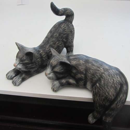 **Cats-Two Cats Figurines** One Lazing on Edge of Table..As per Photos(120mm Long)