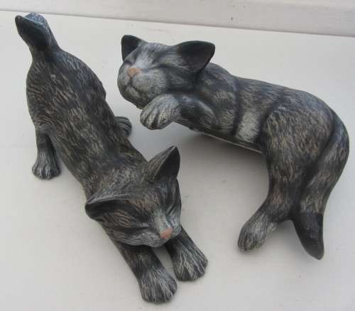 **Cats-Two Cats Figurines** One Lazing on Edge of Table..As per Photos(120mm Long)