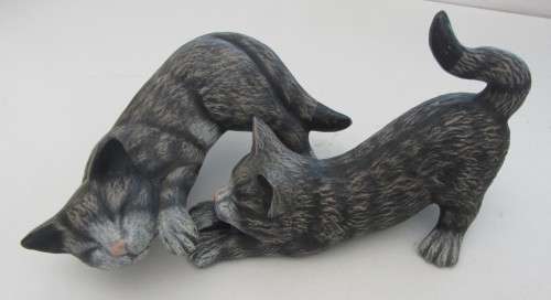 **Cats-Two Cats Figurines** One Lazing on Edge of Table..As per Photos(120mm Long)