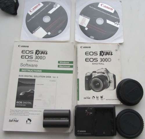 Canon EOS 300 D Digital Camera-Canon EF-S 18-55mm 1:3.5-5.6 Lens-Incl Charger Instructions Caps