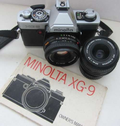 Minolta XG-9 35mm S.L.R.Camera-Minolta Md Rokkor 45mm 1:2 Lens..Plus 35mm 1:2.8 Lens(Both Clean)