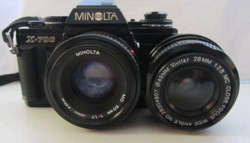Minolta X-700-MPS-Minolta MD 50mm f1.7 Lens(clean) Plus Vivtar 28mm f 2.8 Wide Angle Lens+Converter.