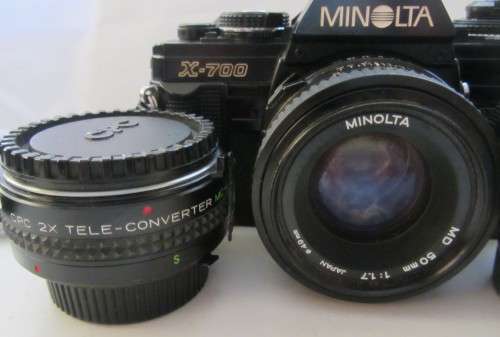 Minolta X-700-MPS-Minolta MD 50mm f1.7 Lens(clean) Plus Vivtar 28mm f 2.8 Wide Angle Lens+Converter.