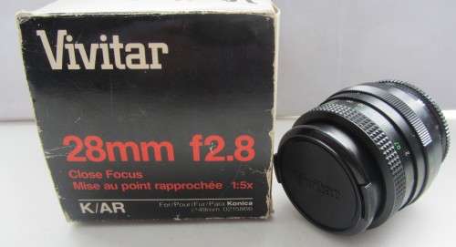 Vivitar 28mm f2.8 MC Close Focus Wide Angle Lens-Konica Mount...Looking Clean